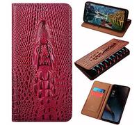 PHOPEER Custodia in pelle per Motorola Moto Edge 50 Pro 5G (6,7 pollici), texture coccodrillo custodia protettiva completa in vera pelle, con [slot per schede] custodia per telefono (rosso)