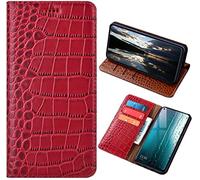 PHOPEER Custodia in pelle per Motorola Moto G84, in vera pelle stile coccodrillo [portafoglio] custodia a portafoglio con scomparti per schede, custodia per Motorola G84 (rosso, 6,5 pollici)
