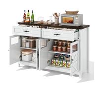phosir Credenza per sala da pranzo, 140 cm, con 4 ante e 2 cassetti, armadietto a buffet, bianco e marrone, vetrina per soggiorno, cucina