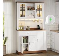 phosir Mobile da cucina alto, 185 x 105 x 40 cm, in stile rustico, con LED APP, prese e ripiani regolabili, credenza bianco naturale