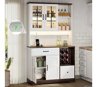 phosir Mobile da cucina alto, 185 x 105 x 40 cm, in stile rustico, con LED APP, prese e ripiani regolabili, credenza bianco naturale