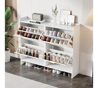 phosir Scarpiera bianca, moderna con 4 scomparti pieghevoli e ripiano, grande spazio di archiviazione, autoportante, per corridoio, 110 x 90 x 24 cm