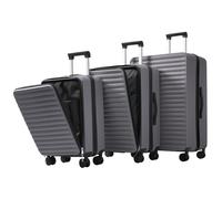 phosir Set di 3 valigie 20 24 28 pollici, valigetta da viaggio con scomparto frontale, portabevande pieghevole e lucchetto TSA, ruote a 360°, custodia rigida in ABS (4 colori), Retro grigio, Stile