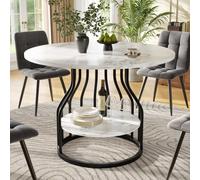 phosir Tavolo da pranzo rotondo da 80 cm con contenitore, tavolo da cucina rotondo per 4 persone, in MDF con decorazione in marmo, vano portaoggetti sotto il tavolo, nero