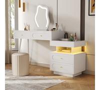 phosir Tavolo da toeletta con specchio LED, 4 cassetti | Luce LED per cambiare la luce della stanza; 4 cassetti per cosmetici e strumenti per lo styling; sgabello in set