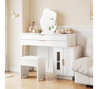 phosir Tavolo da toeletta con specchio LED, allungabile, 2 cassetti | Estensibile per una maggiore superficie in caso di necessità; 3 colori di luce per cambiare la luce della stanza; 2 cassetti