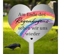 Photect Palo da Tomba di Cuore in Metallo con Scritta Am Ende des Regenbogens Sehen Wir Uns Wieder Decorazione della Tomba de Cuore Decorazione Tombale Resistente alle Intemperie e al Gelo