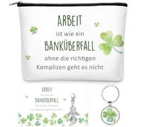 Photect Portafortuna Portachiavi Angelo Custode Quadrifoglio Borsetta per Cosmetici Biglietto d'Auguri Motivazionale Regalo di Addio per Collega Nuovo Lavoro(Arbeit ist wie ein Banküberfall)