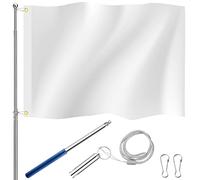 Photect Set di Bandiera Monocolore da 90 x 150 cm Asta Portabandiera Telescopica Fischietto con Cordino e 2 Clip Bandiera in Poliestere con Occhielli da Dipingere o Spruzzare (Bianco)