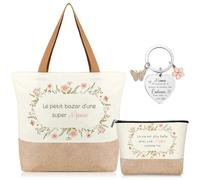 Photect Set Regalo per la Nonna Include Borsa Tote Patchwork in Iuta e Tela Borsa per Cosmetici Portachiavi a Forma di Farfalla per la Nonna Regalo di Compleanno Regali Pratici