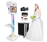 Photo Booth a specchio con stampante e fotocamera DSLR, cabina fotografica portatile, touch screen da 15,6", con luci RGB per matrimoni, feste, eventi, noleggio, Natale (set completo di colore bianco)
