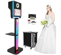 Photo Booth a specchio con stampante inclusa, touch screen da 15,6 pollici, portatile, per eventi, matrimoni, compleanni, scuola, feste, luci RGB, custodia da volo (colore nero + stampante senza