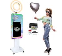 Photo Booth con stampante, Magic Mirror Photo Booth Machine 54,6 cm Touch Screen Selfie Ring Light RGB Frame Built-in Mini PC per stampa istantanea eventi festa di nozze (21,5 pollici + stampante