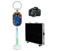 Photo Booth Machine con touch screen specchio Photo Booth con custodia da volo per feste eventi di nozze (bianco B, macchina+fotocamera)