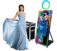 Photo Booth Magic Mirror - Cabina fotografica da 165 cm con touchscreen da 81,3 cm, con specchio per selfie, luce RGB e custodia per volo, portatile, per eventi di festa di nozze, colore nero