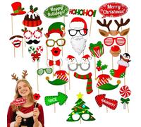 photo booth natalizio 32 pezzi decorazioni festa natalizia accessori per selfie festa bambini adulti rosso verde stile divertente kit fotografico per Natale compleanno feste a tema