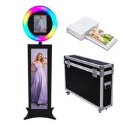 Photo Booth portatile compatibile con iPad 10,2", 10,9", 11", 12,9", 13", con supporto per schermo LCD, macchina per selfie, in metallo, regolabile, colore: nero, macchina per foto e mini stampante