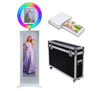 Photo Booth portatile compatibile con iPad, con luce ad anello RGB e controllo app per live streaming/trucco/video YouTube/TikTok e qualsiasi evento (bianco E (LCD), macchina + mini stampante)