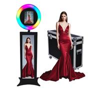 Photo Booth portatile compatibile con iPad, con luce ad anello RGB e controllo app per live streaming/trucco/video YouTube/TikTok e qualsiasi evento (Nero E (LCD), Photo Booth Machine)