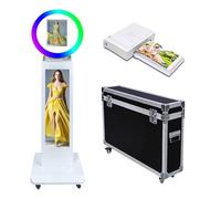 Photo Booth portatile compatibile con iPad, con luce ad anello RGB e controllo app per live streaming/trucco/video YouTube/TikTok e qualsiasi evento (bianco D (LCD), macchina + mini stampante)