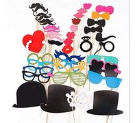 Photo Booth Props Accessori,44 Pack Foto Props Puntelli con Baffi su Bstone hotoBooth Decorazioni Photography Accessori per Matrimoni Compleanni Oggetti CircoBomboniere
