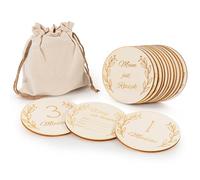 Photo card in legno per traguardi mensili, dischi mensili in legno per neonati, targhette per traguardi mensili 12 mesi, Hello World, regalo perfetto per futuri genitori, 14 pezzi, Molte Lingue