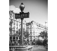 Photo Landmark Retro Metro Sign Paris France Black White Art Print Poster Wall Decor 12X16 Inch