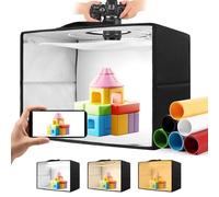 Photo Light Box, 40,6 x 30,5 x 30,5 cm, pieghevole, con CRI>95 120 perline luminose. Kit tenda da tiro dimmerabile con luce bianca e calda. 6 sfondi colorati Photo Booth per esposizione di prodotti da