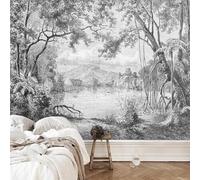 Photo Wallpaper Black And White Forest Mural European Retro Line Rainforest Jungle Painting 150CM(W)*105CM(H)