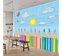 Photo Wallpaper Cartoon Pencil Sun Photo Wallpaper 3D Effect Wall Wallpaper Resistente ai raggi UV, 200 x 140 cm, per Living Room Bedroom Hallway Carta da parati non tessuta