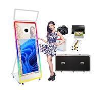 Photobooth portatile da 32 pollici con fotocamera e stampante, macchina da 65 pollici Magic Mirror Photo Booth con luce quadrata, per matrimonio e festa (White, Full Set)