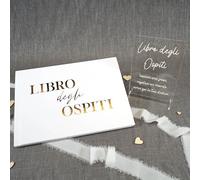 PHOTOCITY Libro degli Ospiti Matrimonio, Targa in plexiglass Inclusa, Libro degli Ospiti con Pagine Bianche, Libro delle dediche 30x20 cm 50 Fogli Bianchi (Libro degli Ospiti Oro, Italiano)