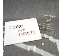 PHOTOCITY Libro degli Ospiti Matrimonio, Targhetta in plexiglass Inclusa, Libro degli Ospiti con Pagine Bianche, Libro delle dediche 30x20 cm 50 Fogli Bianchi (Libro degli Ospiti Bronzo, Italiano)