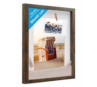 PHOTOLINI 3D cornice 30x40 cm rovere scuro, profonda con vetro e passe-partout, cornice per oggetti fino a 1,5 cm di profondità, legno MDF - perfetta per il fai da te e come regalo