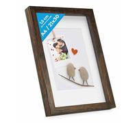 PHOTOLINI 3D cornice A4 21x30 cm rovere scuro, profonda con vetro e passe-partout, cornice per oggetti fino a 1,5 cm di profondità, legno MDF - perfetta per il fai da te e come regalo
