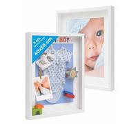 PHOTOLINI 3D cornici 40x50 cm bianco, cornice profonda con vetro e passe-partout, set di 2 cornici per oggetti fino a 3 cm di profondità, legno MDF - perfetta per il fai da te e come regalo