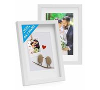 PHOTOLINI 3D cornici A4 21x30 cm bianco, cornice profonda con vetro e passe-partout, set di 2 cornici per oggetti fino a 1,5 cm di profondità, legno MDF - perfetta per il fai da te e come regalo