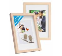 PHOTOLINI 3D cornici A4 21x30 cm naturale, cornice profonda con vetro e passe-partout, set di 2 cornici per oggetti fino a 1,5 cm di profondità, legno MDF - perfetta per il fai da te e come regalo