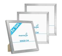 PHOTOLINI Cornici 20x20 cm argento legno MDF, set di 3 cornici per poster, plexiglass infrangibile, da tavolo o da parete, accessori extra inclusi - per foto, immagini e poster