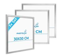 PHOTOLINI Cornici 30x30 cm argento legno MDF, set di 3 cornici per poster, plexiglass infrangibile, da parete, accessori extra inclusi - per foto, immagini e poster
