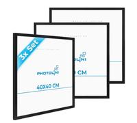 PHOTOLINI Cornici 40x40 cm nero legno MDF, set di 3 cornici per poster, plexiglass infrangibile, da parete, accessori extra inclusi - per foto, immagini e poster