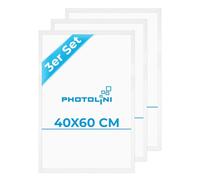 PHOTOLINI Cornici 40x60 cm bianco legno MDF, set di 3 cornici per poster, plexiglass infrangibile, da parete, accessori extra inclusi - per foto, immagini e poster