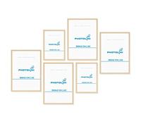 PHOTOLINI Set di 6 cornici per poster legno MDF naturale, 4x A3 e 2x A4, plexiglass infrangibile, da parete, accessori inclusi - per foto, immagini e poster