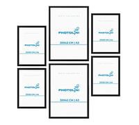 PHOTOLINI Set di 6 cornici per poster nero legno MDF, 2x A3 e 4x A4, plexiglass infrangibile, da parete, accessori inclusi - per foto, immagini e poster