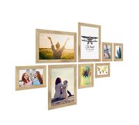 PHOTOLINI Set di 8 cornici legno rovere massiccio, cornici larghe, moderne, plexiglass infrangibile, da tavolo o da parete, accessori extra - per una parete dal look raffinato