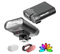 PHOTOOLEX Mini flash per fotocamere, GN16 Speedlite flash con schermo a colori per Canon Nikon Sony Panasonic Olympus Fujifilm Pentax DSLR Standard Hot Shoe Camera, batteria incorporata 2000mAh