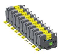 PHOVYAFI 10 pacco nastro etichetta compatibile da 18 mm Tze241 Tze641 Black su bianco laminato per i produttori di etichette(Black on Yellow)