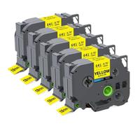 PHOVYAFI 5pcs 18mm Etichetta nastro compatibile con Pt-D600 nero su etichette gialle bianche TZE241 TZE641(Black on Yellow)