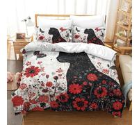 PHQAZWSXE 3D Stampato Flowers And Cats Set Di Biancheria Da Letto Decorazione Microfibra Set Copripiumino Letto Per Adulti E Bambini Con Chiusura A Cerniera King（220x240cm）