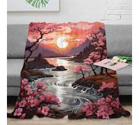 PHQAZWSXE stampa 3D CherryBlossomSunset coperta da pisolino microfibra biancheria da letto calda plaid da pisolino morbido per pause studio studentesche DigitalArtStyle 60x80inch(150x200cm)
